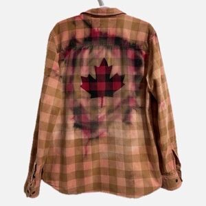 Men's Plaid Button-Down Shirt with Maple Back Graphic - Brown/Red